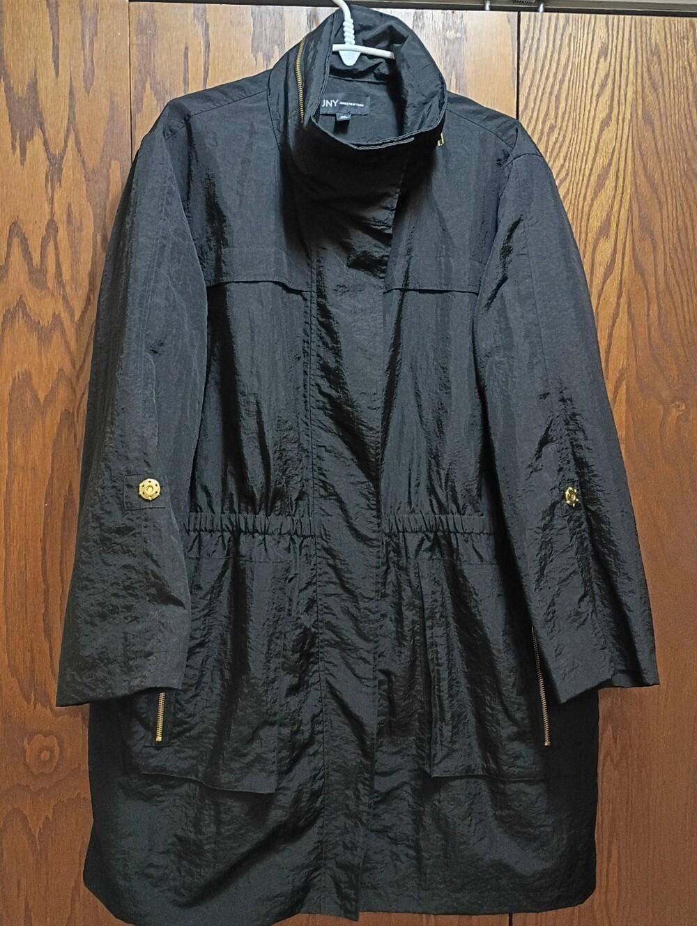 DKNY Black Trench Coat with Gold-Tone Hardware